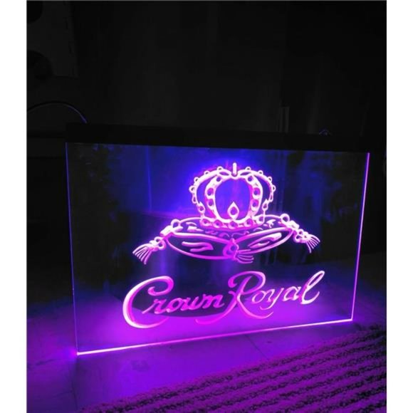 Crown Royal Whiskey Beer Bar LED Neon Light Sign Man Cave 12x9" - Picture 3 of 4